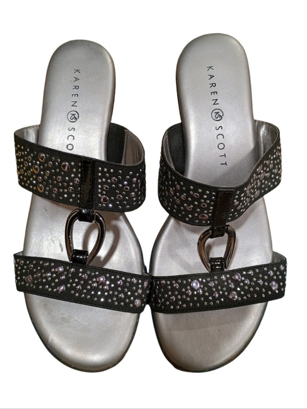 Karen Scott Black Crystal-Embellished Slip-On Sandals